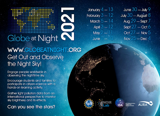 Graphic showing Globe at Night Dates
